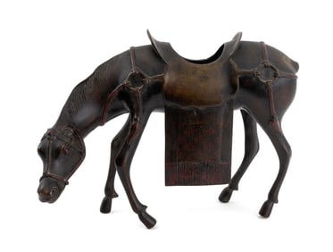 Chinese Cold-Painted Bronze Horse Form Censer