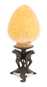 Art Deco Glass & Patinated Metal Frog Motif Lamp