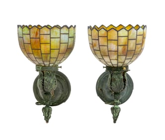 Arts and Crafts Metal and Glass Sconces, 2