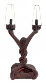 Mid-Century Modern Carved Wood Desk Lamp