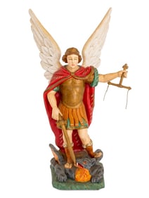 Archangel Michael Carved & Painted Wood Sculpture