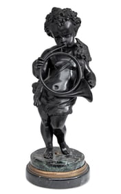 French Patinated Bronze Hunting Cherub