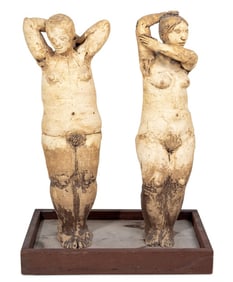 Terracotta Standing Nude Female Sculptures, 2