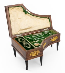 French Walnut Piano Form Sewing Box, 19th C.