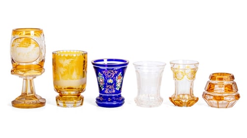German Amber Clear, Amber, & Blue Spa Glasses, 6