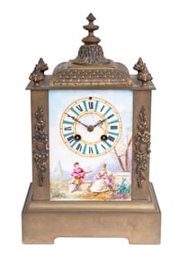 French Gilt Metal and Sevres Attr. Porcelain Clock