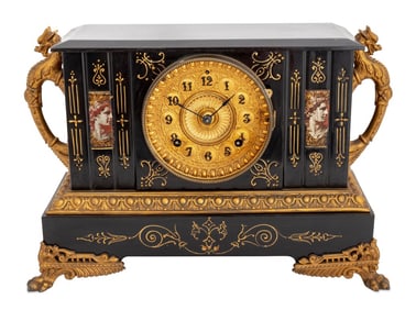 Neoclassical Style Ansonia Marble Mantel Clock