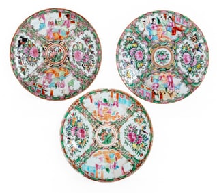 Chinese Rose Medallion Porcelain Plates, 3