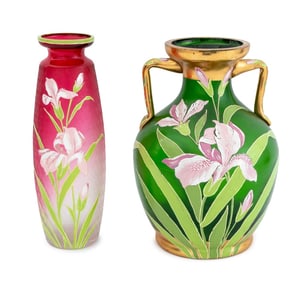 Art Nouveau Enamel Glass Vases, 2