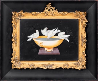 Italian Pietra Dura Doves of Pliny Plaque