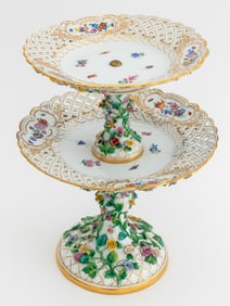 Meissen Floral Encrusted Porcelain 2-Tier Comport