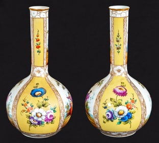 Augustus Rex Style Porcelain Bottle Vases, Pair
