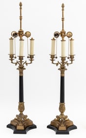 Charles X Style Candelabra Mounted Lamps, Pair