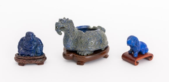 Chinese Carved Lapis & Sodalite Sculptures, 3