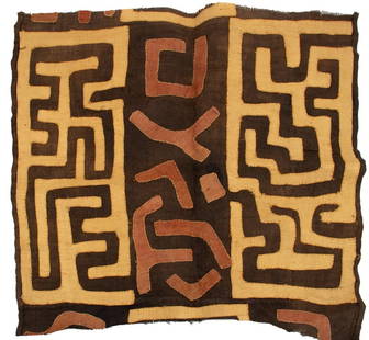African Kuba Cloth Textile Fragment: African Kuba Cloth Textile Fragment, raffia fibers, geometric patterns. 27" H x 28.5" W. Provenance: From a New York City Collection. Keywords: African Art, Democratic Republic of Congo, Fabric, Flatw