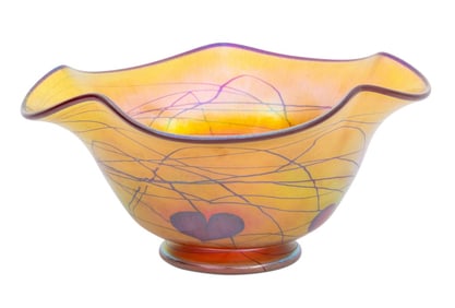 Iridescent Hearts & Vines Art Glass Bowl