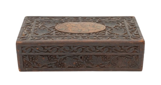 Anglo-Indian Grape Vine Motif Carved Wood Humidor