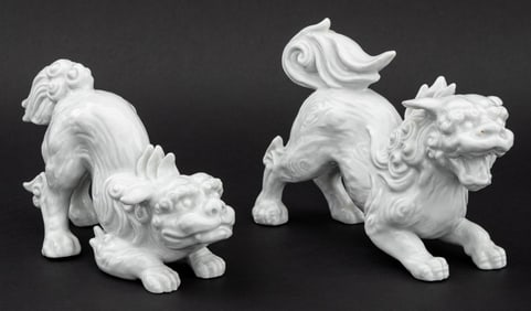 Fitz and Floyd Blanc de Chine Foo Dogs, Pair