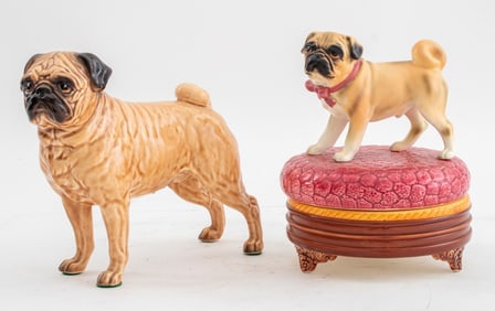 Japanese Pug Porcelain Figurines, 2