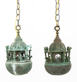 Islamic Pierced Brass Lanterns, Pair
