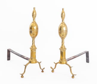 American Federal Brass Andirons, Pair