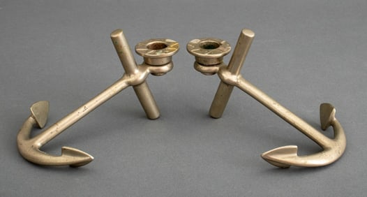 Art Deco Anchor Form Metal Candlesticks, Pair