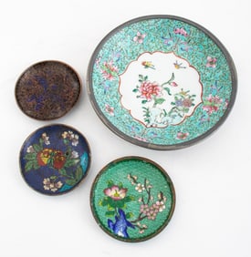 Chinese Floral Cloisonne & Porcelain Dishes, 4