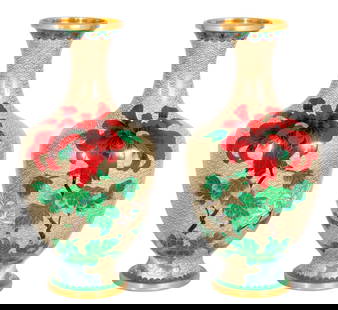 Chinese Cloisonne Balusters Vases, Pair: Pair of Chinese Cloisonne Baluster Vases, 20th century each colorfully decorated with flowers and foliage, 12.25" H x 6" W x 6" D. Keywords: Metalwork, Chinese Art, Asian Arts, China, Enamelwork, Vess