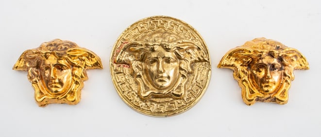 Versace Style Gilt Metal Medusa Paperweights, 3