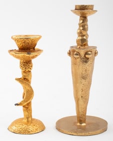 Pierre Casenove Style Gilt Metal Candlesticks, 2