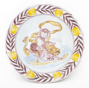 German Cherubs Playing Faience Charger
