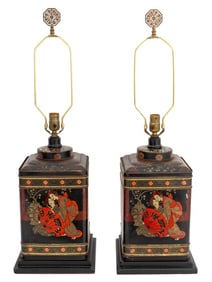Japonisme Tea Canisters Mounted as Lamps, Pair