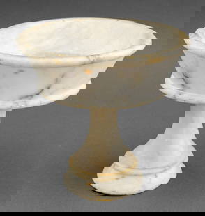 Italian Alabaster Footed Bowl: Italian Alabaster Footed Bowl, with "B.B." label to ther underside. 7.25" H x 7.75" Diameter. Provenance: From a New York City Collection. Keywords: Carving, Tazza, Centerpiece, Vessel, Container, Min