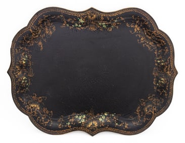 Victorian Black Lacquered Papier Mache Tray