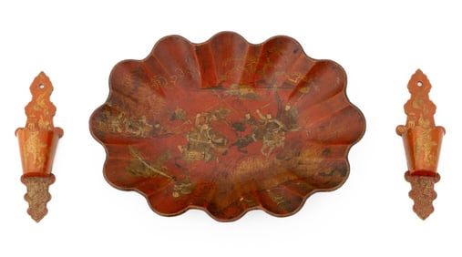 Victorian Red Lacquer Tray and Appliques, 3
