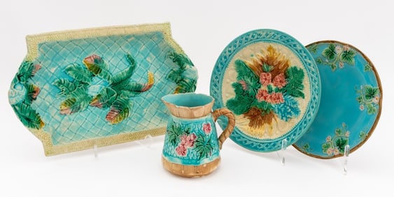 French and English Turquoise Ground Majolica, 4