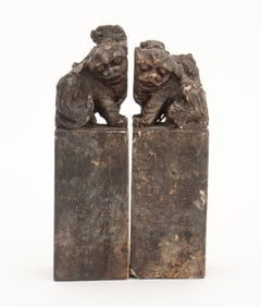 Chinese Soapstone Foo Dog Chop Seals, Pair
