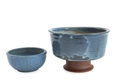 Modern Blue Glazed Ceramic Bowls, 2