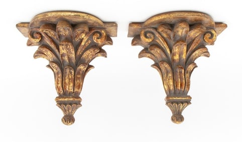 Neoclassical Style Gilded Wall Shelves, Pair