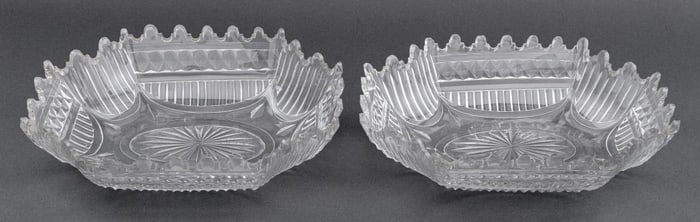 Regency Style Cut Glass Oval Bowls, Pair