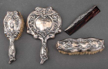 American Art Nouveau Silver Plate Vanity Set, 1905