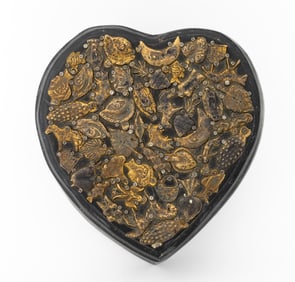 Mexican Milagro Mounted Heart Form Wood Box