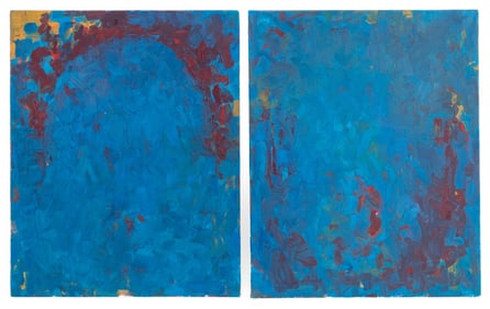 Robert O'Meara Abstract in Blue Diptych Oil