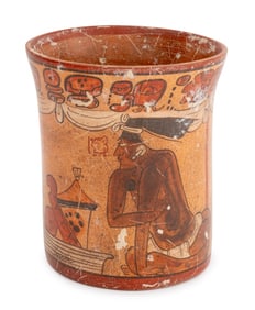 Mayan Pre-Columbian Cylindrical Pottery Vase