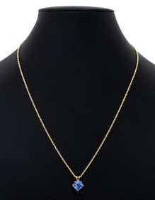 14K Yellow Gold Blue Sapphire Pendant Necklace