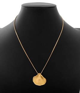A. Cummings Tiffany & Co. 18K Gold Petal Necklace: Angela Cummings for Tiffany and Company 18K Yellow Gold Rose Petal Pendant Necklace, featuring one detachable pendant, designed by Angela Cummings as a rose petal, worn with snake chain joined with sp