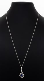 14K White Gold Sapphire Diamond Necklace