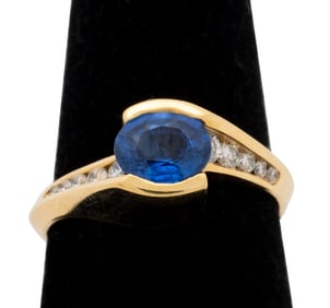 14K Yellow Gold Sapphire Diamond Channel Ring