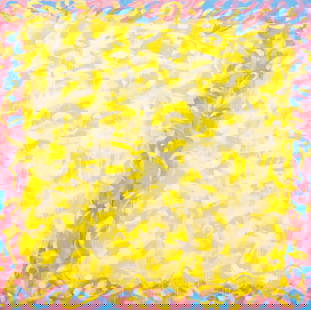 Domenick Capobianco Abstract in Yellow Oil: Domenick Capobianco (American, b. 1928), Abstract Composition in Yellow, Oil on Canvas, abstract composition in yellow, with blue and pink border, signed and marked "NYC" to verso, unframed. 66" H x 6