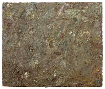 Andy Miller Abstract Composition Oil on Canvas: Andy Miller (American, b. 1950), Abstract Composition, Oil on Canvas, impasto details, blue grey with white accents, with artist's studio stamp to verso, apparently unsigned, unframed. 41.5" H x 48"